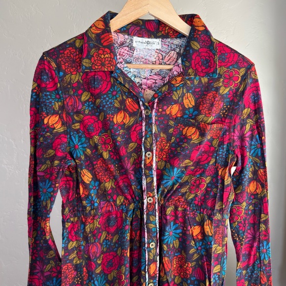 Natural Life Christa Knit Cotton Floral Mini Dress Small Button Front Boho - Picture 5 of 13